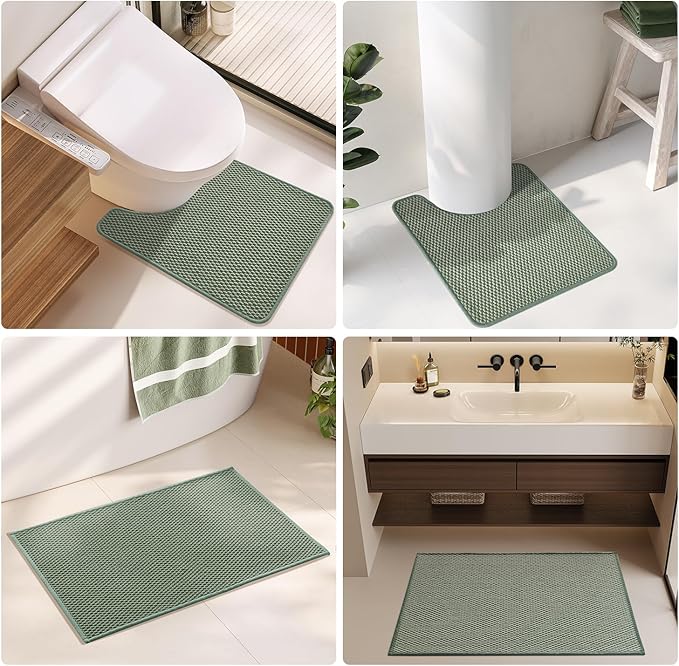 Bathroom Runner Rugs Non Slip Washable Chenille Bath Rug Super Absorbent Long Bath Mats Quick Dry Low Pile, Sage Green 24"x70"