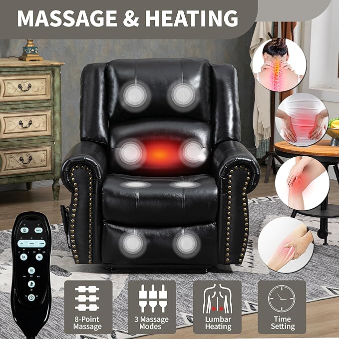 Recliner Chairs for Adults, Oversized Bedroom Chair with Massage, Sofa Chair Home Theater Seating with Lumbar Support, Comfortable Lift Chair for Elderly, Glider Nursery Chair for Living Room