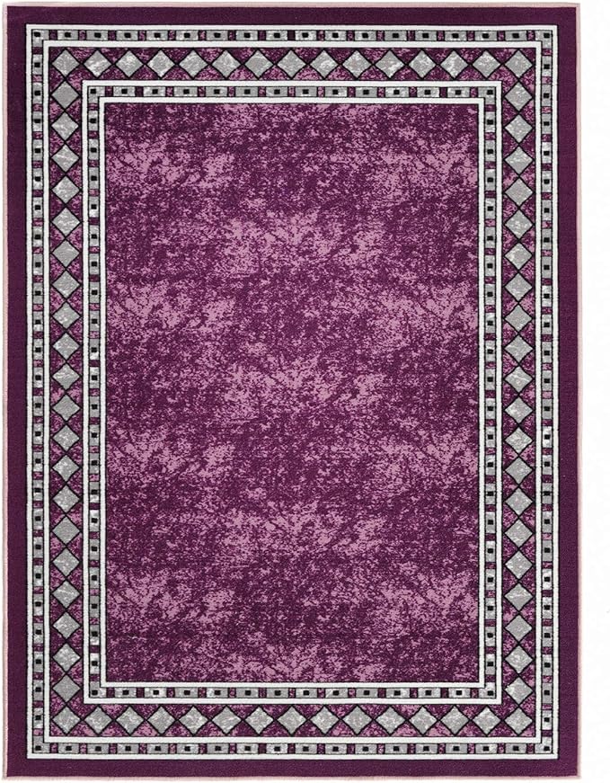 Antep Rugs Alfombras Modern Bordered 4x6 Non-Skid (Non-Slip) Low Profile Pile Rubber Backing Indoor Area Rugs (Purple, 4' x 5'8")