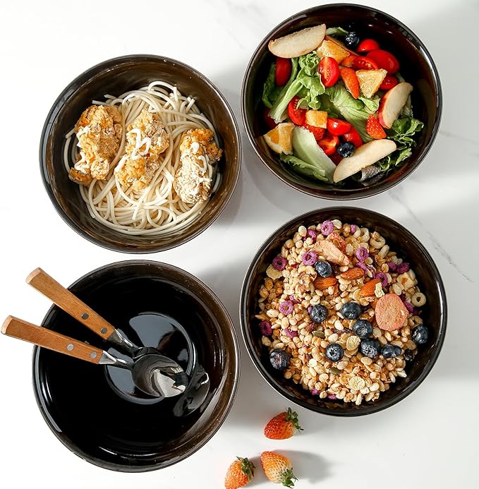 HASENSE Ceramic Soup Bowls, 40 Oz Serving Bowls Set of 4, Cereal Bowls, Salad Bowls for Pasta Soup Popcorn, Dishwasher & Microwave Safe, Christmas Thanksgiving Gifts, Red