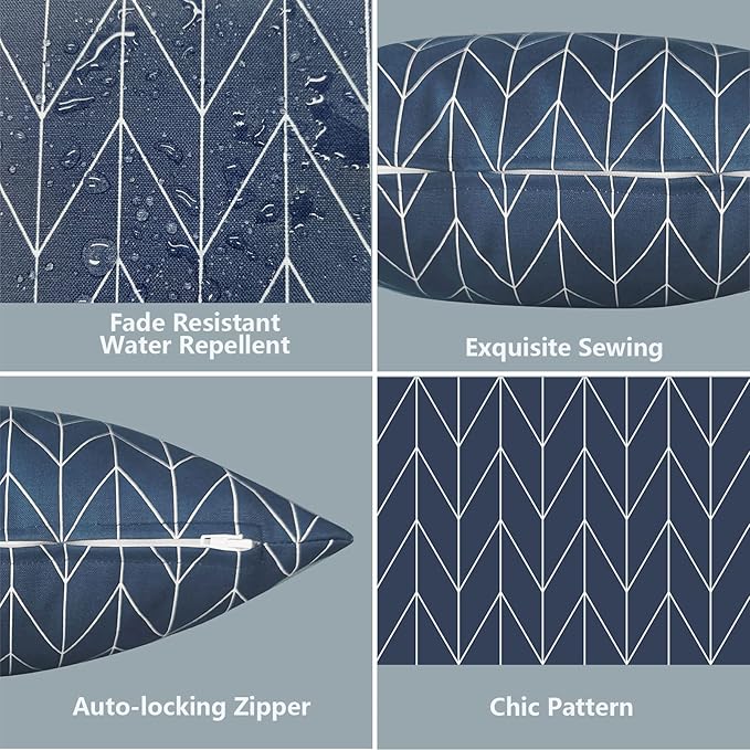 LVTXIII Outdoor/Indoor Pillow Covers ONLY, Square Throw Pillow Covers, Modern Cushion Cases for Sofa Patio Couch Decoration 18 x 18 Inch, Pack of 2, Herringbone Navy