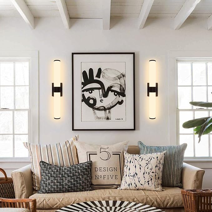 Kalium 24in Modern Wall Sconces, Dimmable Bathroom Vanity Lights, 3000K Warm White LED Indoor Sconces Lighting for Bathroom, Stairs, Living Room, Bedroom. Hardwired.