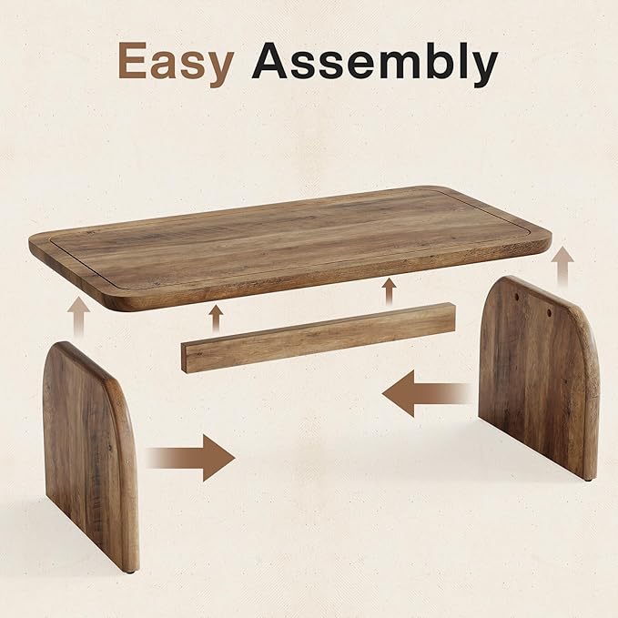 Tribesigns Farmhouse Coffee Table for Living Room, 47-Inch Mid-Century Rectangle Center Table with Rounded Corners, Modern Low Large Cocktail Tea Furniture, Easy Assembly