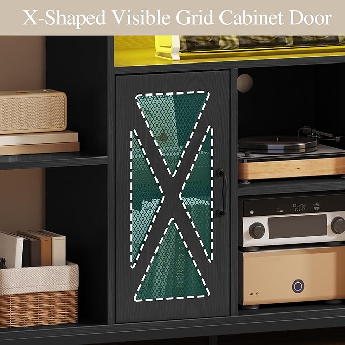 YITAHOME 33.5'' Tall TV Stands for Living Room, TV Entertainment Center with LED Light, TV Stand for TVs up to 70 Inch, Tall TV Console Cabinet with Power Outlets, Black