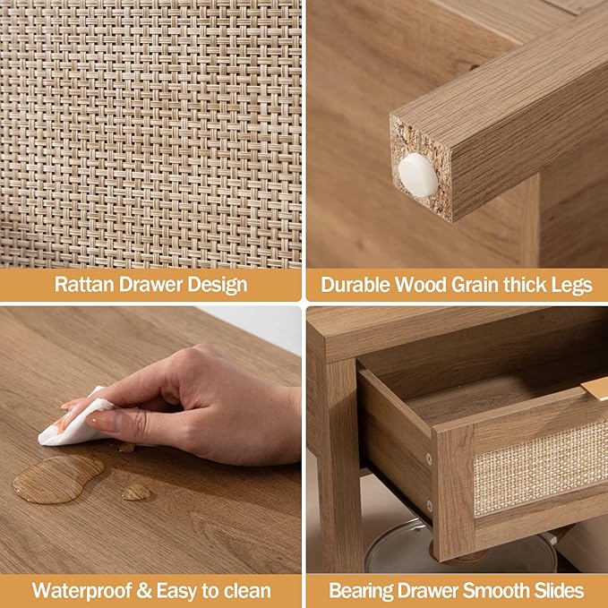 SICOTAS Console Table with Rattan Drawers - Boho Rattan Entryway Table with Storage, Small Console Tables for Entryway, Entry Tables for Hallway