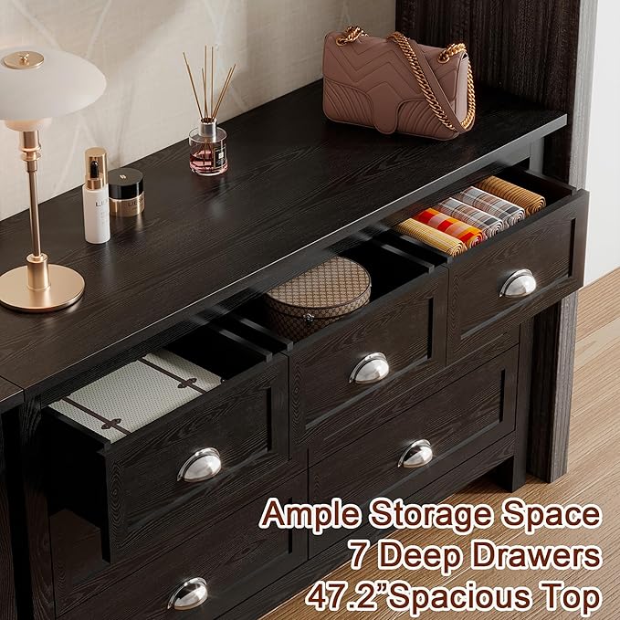 Wananlanen® Farmhouse Dresser for Bedroom, Antique Double Dresser & Chest of Drawer with Vintage Handle and Storage, Wooden Tall Rustic Organizer for Bedroom