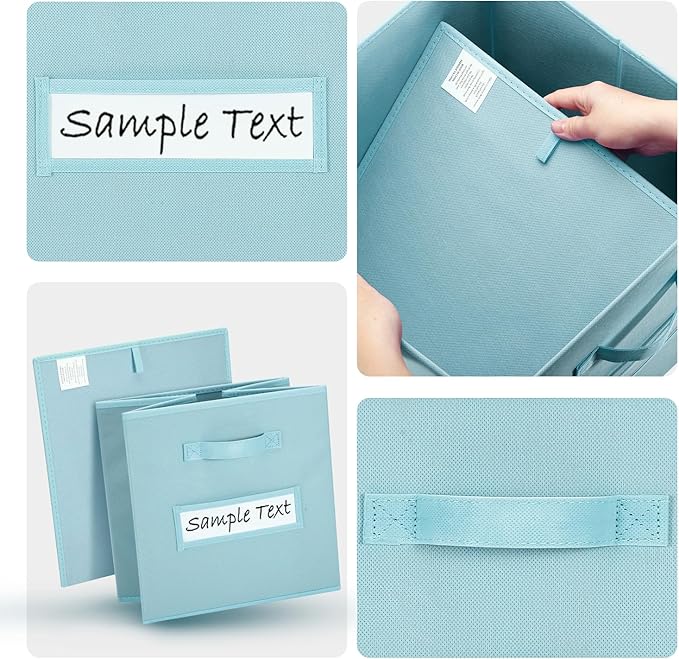 artsdi 13x13 storage cube bins (Set of 10) Foldable Fabric storage cubes with 10 Labels Window Cards & a Pen,13 inch cube storage bins,Closet Organizers for Shelves,Cubby Organizer Boxes,Blue