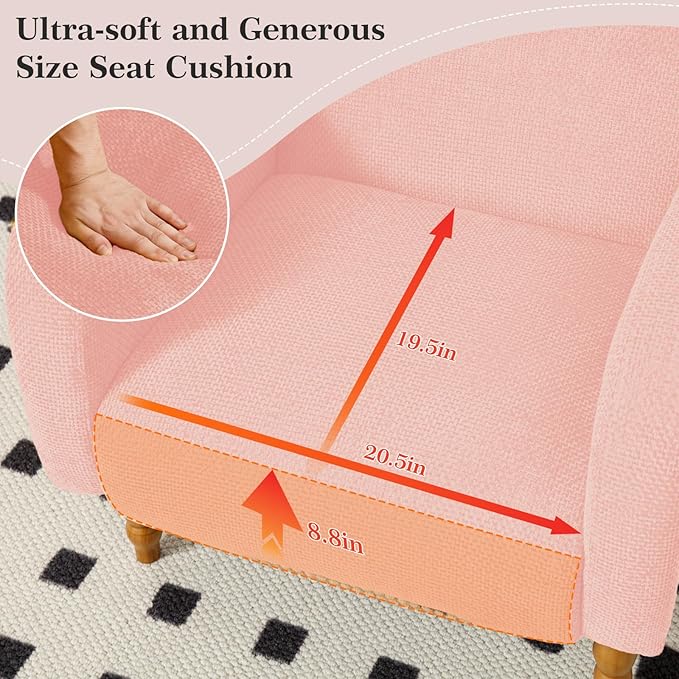 Accent Armchair Set of 2, Mid-Century Modern Living Room Chairs with Gourd-Like Shape Wooden Legs, Chenille Upholstered Single Sofa Reading Chair for Living Room Bedroom Guest Room,Pink