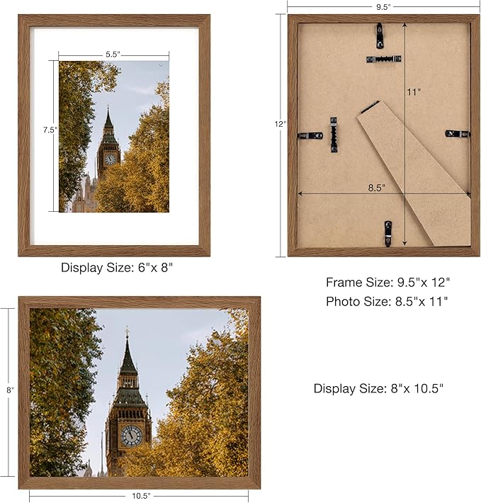 Axeman Diploma Frame For 8.5x11 Certificate Document | Solid Oak Wood 8.5 By 11 Picture With Mat For 6x8 | 8 1/2 x 11 Certificate Frame | Plexiglass And Hanging Hardware Included | Walnut
