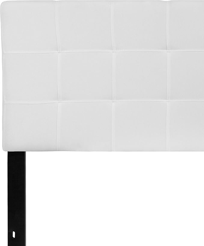 EMMA + OLIVER Quilted Tufted Upholstered Queen Size Headboard in White Fabric