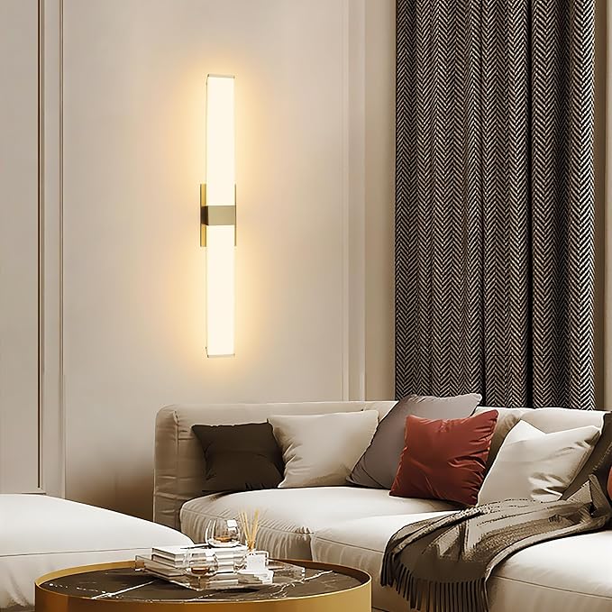 Kalium 33in Modern Wall Sconces, Dimmable Bathroom Vanity Lights, 3000K Warm White LED Indoor Sconces Lighting for Bathroom, Stairs, Living Room, Bedroom. Hardwired.