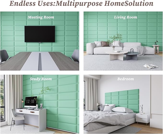 Fabric Grass Green Upholstered Headboard Queen Size, 12PCS Peel and Stick Wall Panels, Decorative Tufted Backboard for Bedroom Use, 10"x24" Each, Fabric - Grass Green