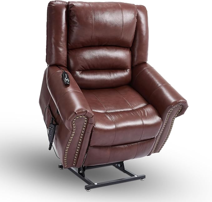 Power Lift Recliner Chair for Elderly, Dual Motor Massage Recliner with Lumbar Heat, Heavy Duty Motion Mechanism Lift Chair with Charge Ports, Genuine Leather - Red