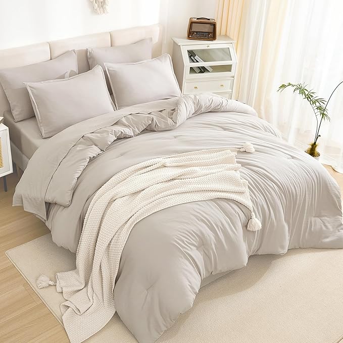 Litanika Oversized King Comforter Sets Linen - 7 Pieces Bed in a Bag Oversized King Bedding Comforter Sets, Solid Lightweight Bed Set with Comforter, Sheets, Pillowcases & Shams