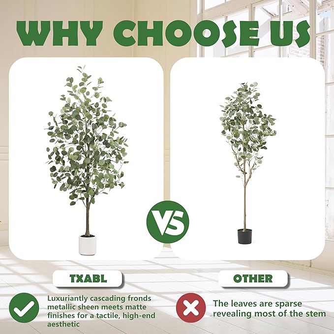 2Packs Faux Eucalyptus Tree 5FT Tall Artificial Eucalyptus Tree Indoor Outdoor, Fake Eucalyptus Plant with Green Silver Dollars Silk Leave, Fake Floor Plants, Present for Friend Housewarming Decor