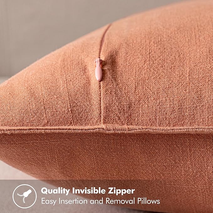 MIULEE Decorative Linen Pillow Covers 20x20 Inch Coral Boho Farmhouse Neutral Couch Throw Pillows for Bed Pack of 2 Accent Modern Pillowcase Summer Sofa Livingroom Home Decor
