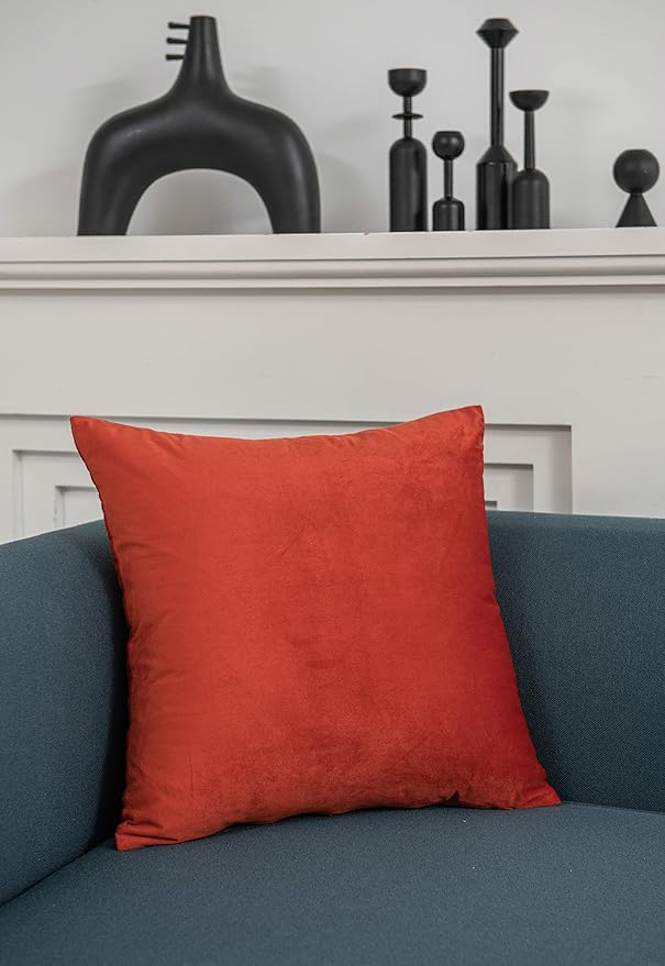 DEZENE Fall Couch Pillow Cases 24x24 Burnt Orange: 2 Pack Cozy Soft Velvet Square Throw Pillow Covers for Farmhouse Home Decor