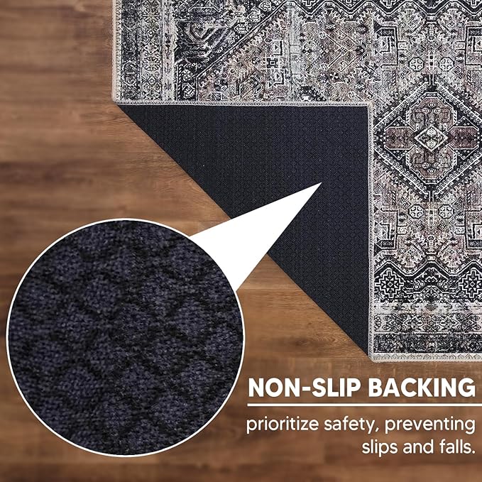 Keen Home Design 6x9 Rug - Machine Washable Area Rug with Non-Slip Backing, Ideal for Living Room, Dining Room, Bedroom - Vintage, Easy Clean, Durable, Low Pile Rug - (6' x 9')