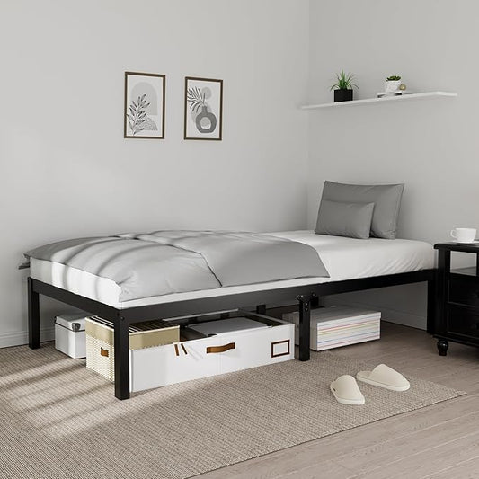 14 Inch Bamboo Bed Frame – Solid Wood Platform Bed Frame, Strong and Stable, with Non-Slip Slats for Support, No Box Spring Needed, Easy to Assemble, Noise-Free (Black, Twin)