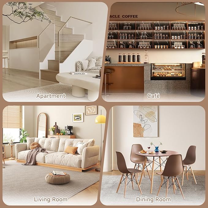 31.5'' 5 Piece Round Dining Table Set for 4, Mid-Century Modern Table with Chairs, Space Saving, Plastic Seats, Wood Legs, Circle Dinner Table for Kitchen, Home, Apartment, Brown