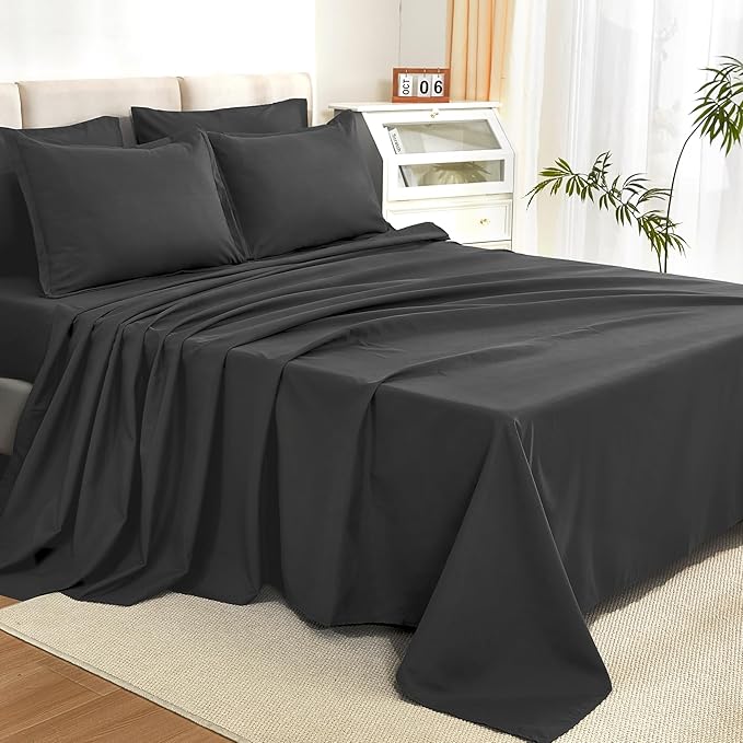 Litanika Comforter Queen Size Set Dark Grey - 7 Pieces Bed in a Bag Queen Bedding Comforter Sets, Plain Lightweight Bed Set with Comforter, Sheets, Pillowcases & Shams