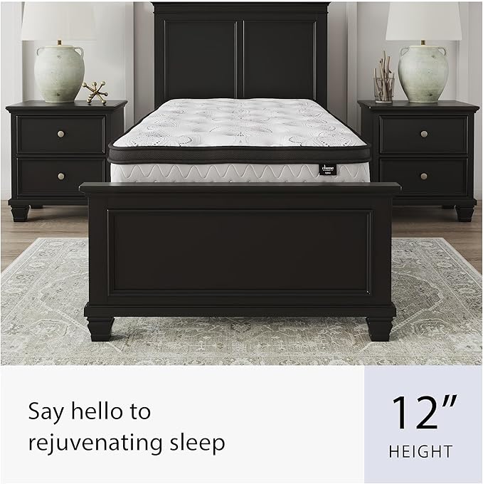 Signature Design by Ashley Twin Size Chime 12 Inch Medium Firm Hybrid Cooling Gel Memory Foam for Pressure Relief, Fiberglass Free, Mattress in A Box