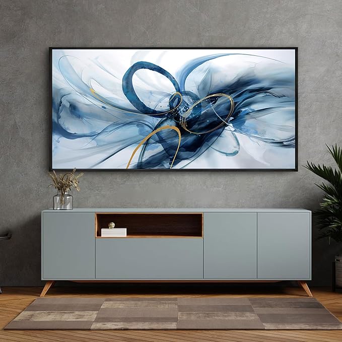 XLSJERST Large Wall Art - Blue and White Picture for Living Room Modern Abstract Canvas Wall Decor Artwork for Office Bedroom Home Decoration