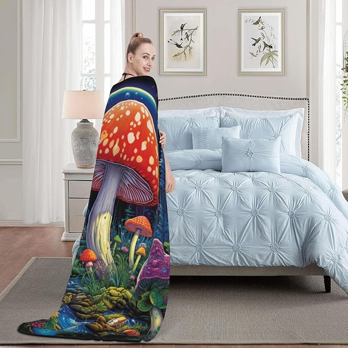Mushroom Throw Blanket, Mushroom Gifts for Women Men, Soft Hippie Cottage Core Room Decor, Lighweight Flecce, 60x80 inches, 310 GSM, No Pilling, Single Sided Printed