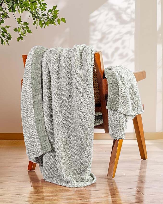 Super Soft Throw Blanket 60 x 80 Inches, Half-Side Plush Fuzzy Blanket for Couch, Sofa, Bed & Chair, Warm Cozy Lightweight Knit Blanket for Fall & Winter