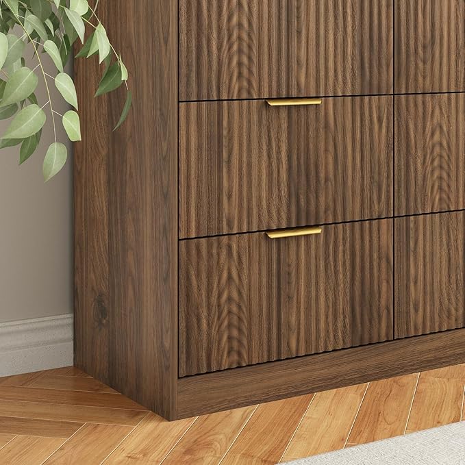 9 Drawer Dresser for Bedroom with Deep Drawers, 63" Wide Wood Dresser, Large Floor Chest of Drawers, Modern Long TV Stand, Mid Century Storage Cabinet Side Table, Natural