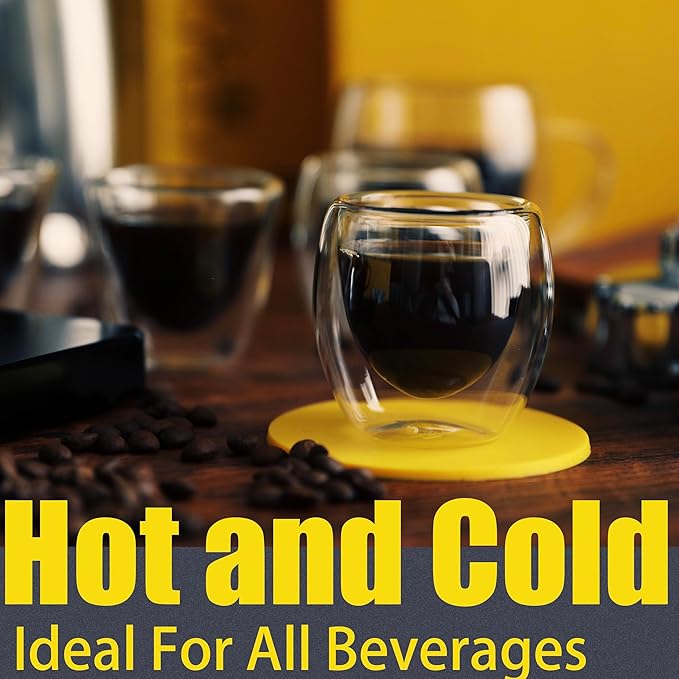 PunPun Glass Cups 2.7oz. 80ml Espresso Coffee Cups, Demitasse Cups Double Walled Clear Insulated,Shot Glass Set of 4