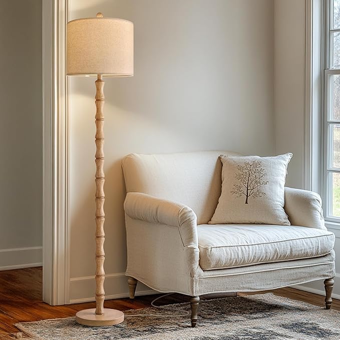 BOBOMOMO 62" Farmhouse Floor Lamp for Living Room, Retro Corner Floor Lamp Rotary Switch, Rustic Standing Lamp for Bedroom, Corner, Nursery, Dining Room, Bedroom, House