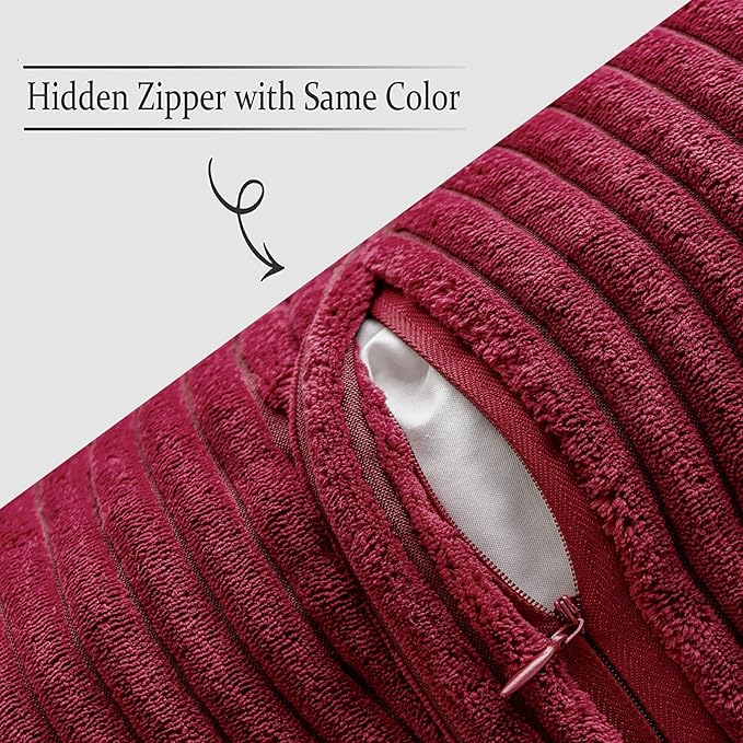 MIULEE Christmas Decorative Throw Pillow Covers for Couch Bed Livingroom 18x18 Inch Set of 2 Burgundy Boho Accent Throw Pllows Broadside Striped Patchwork Soft Corduroy Pillowcases