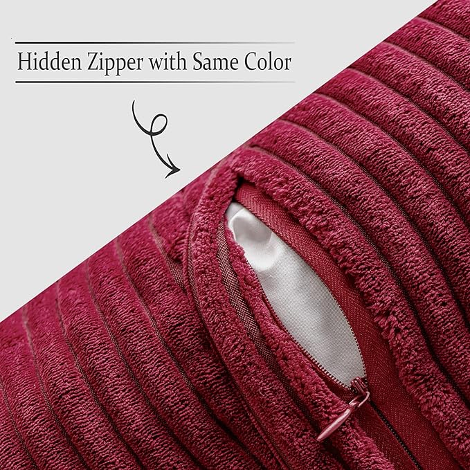 MIULEE Christmas Decorative Lumbar Throw Pillow Covers for Couch Bed Livingroom 12x20 Inch Set of 2 Burgundy Boho Accent Throw Pllows Broadside Striped Patchwork Soft Corduroy Pillowcases