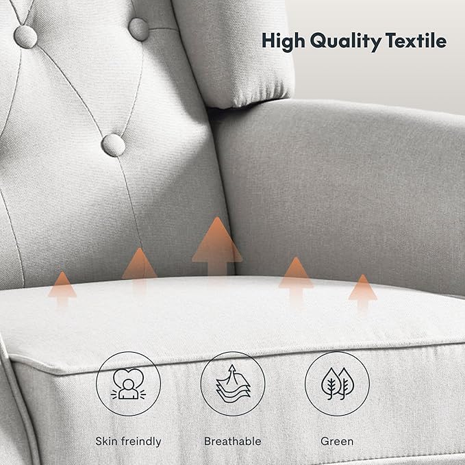 Softa Recliner Chair for Adults, Mid Century Wingback Pushback Accent Chair with Rivet Decoration, Tufted Upholstered Single Sofa Armchair for Living Room, Bedroom, Study (Fabric, Cream)