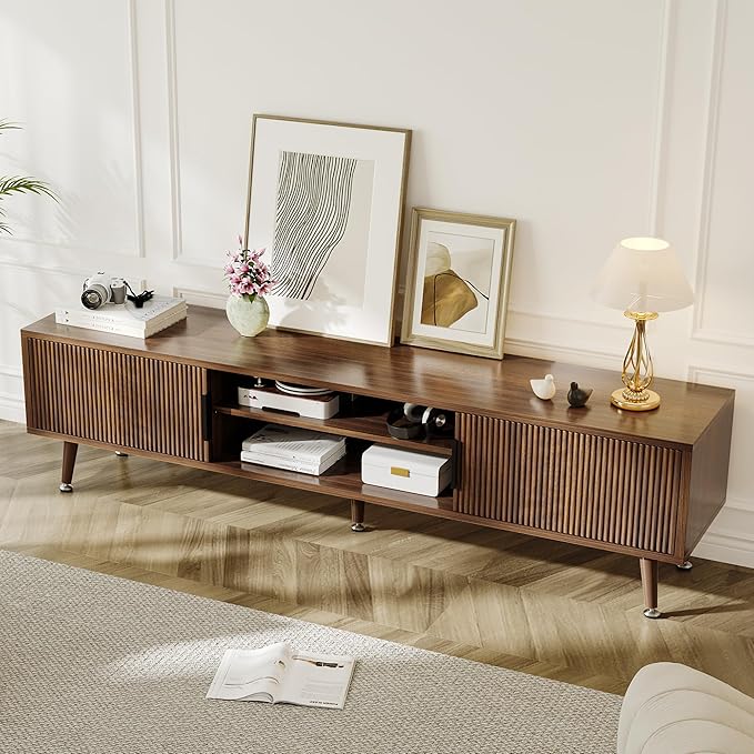 Mid Century TV Stand, Modern TV Console for TVs up to 70 Inches, Entertainment Center with Storage, TV and Media Consol, 62 Inch (Walnut)