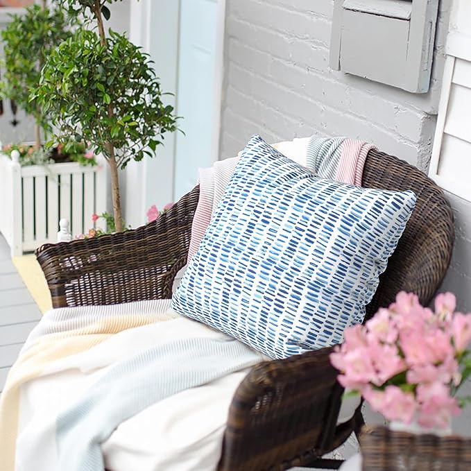 Outdoor Pillows for Patio Furniture 16x16 inch, Square Outdoor Throw Pillows with Inserts, Decorative Patio Pillows for Garden Couch Home Sofa Office Chair, Pack of 2, Pebble Blue