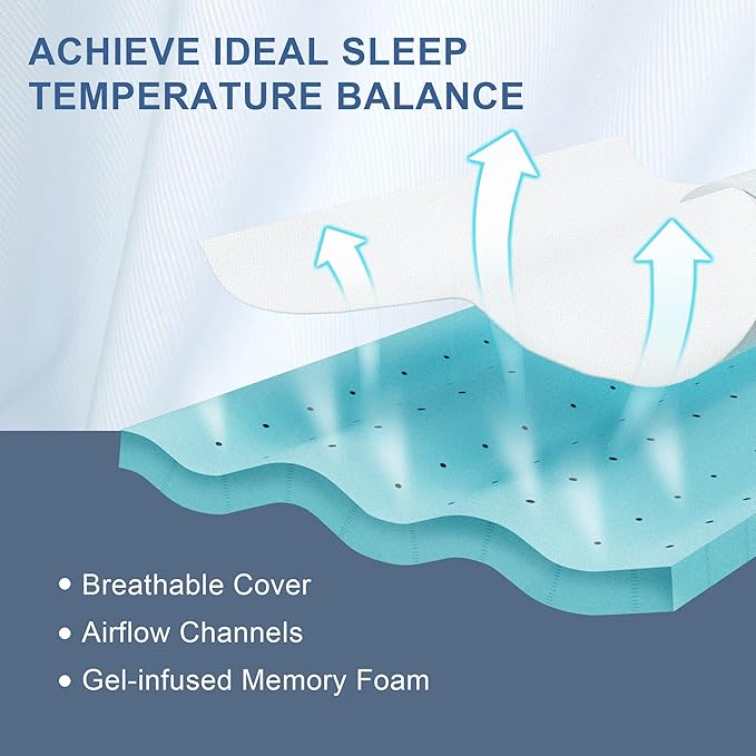 3 Inch Memory Foam Mattress Topper Queen, Memory Foam Pad with Removable & Washable Cover, Bed Topper for Back Pain, Non-Slip Ventilated Design, Queen Size