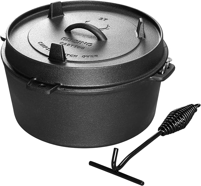 Pre-Seasoned Cast Iron Camping Dutch Ovens, Outdoor Camping Dutch Oven Pot with Lid Tripod, 6 Quart