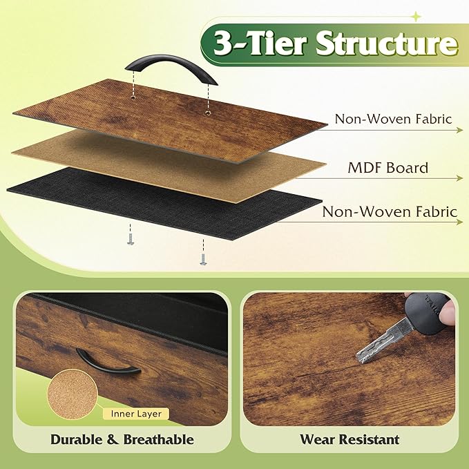 WLIVE TV Stand for 55, 60, 65 inch TV, Entertainment Center with LED Lights & Charging Station, TV Media Console Table with 15 Fabric Drawers and Open Shelves for Living Room, Hallway, Rustic Brown