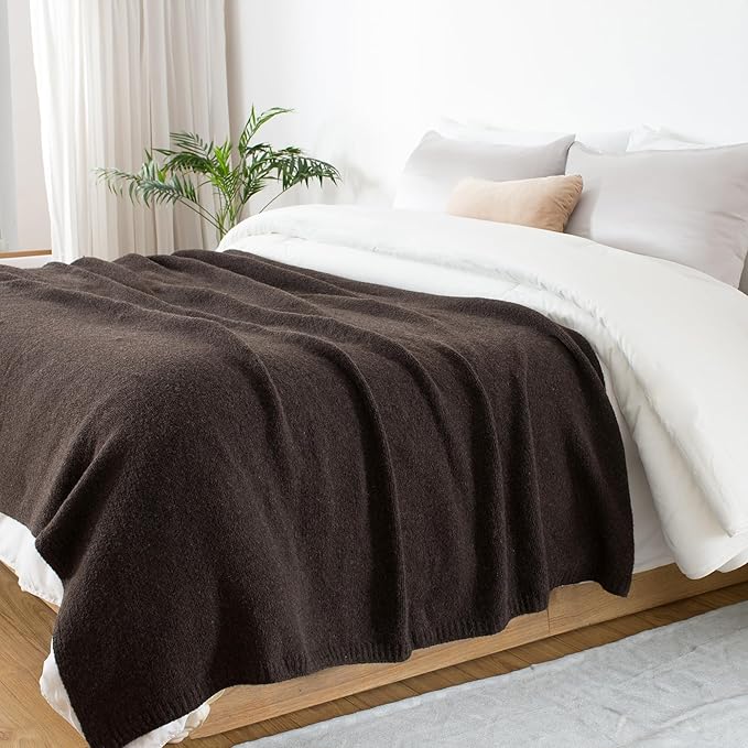 Carriediosa Wool Blend Knit Throw Blanket 50" X 60", 50% Recycled Polyester Soft Cable Knitted Fluffy Throws for Couch Lightweight Woven Blankets for Sofa Fuzzy Cozy Bed Cover, Chestnut Brown