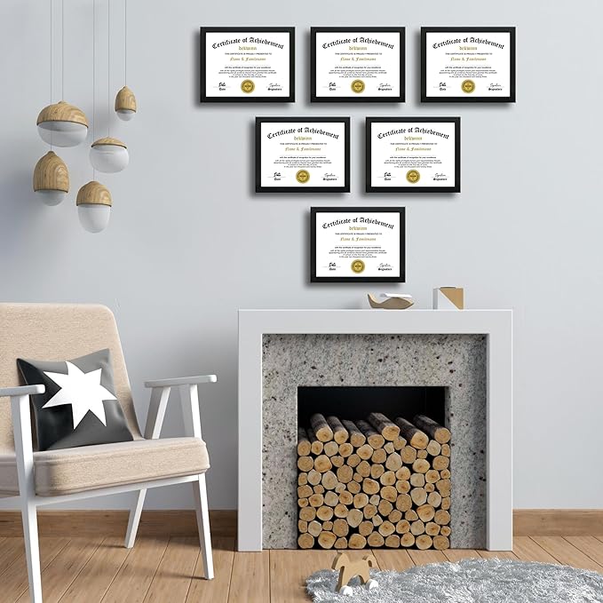 8.5x11 Picture Frames Certificate Document Frame Set of 6 with Real Glass, Diploma Frame for Wall Gallery or Tabletop display in Black