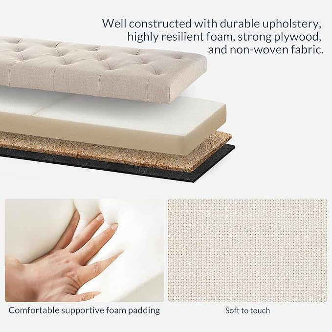 BELLEZE 47" Storage Ottoman, Storage Bench with Safety Close Hinge, Linen Button-Tufted Ottoman for Living Room, Entryway, Hallway, Foot Rest, Support 300lbs - Beige