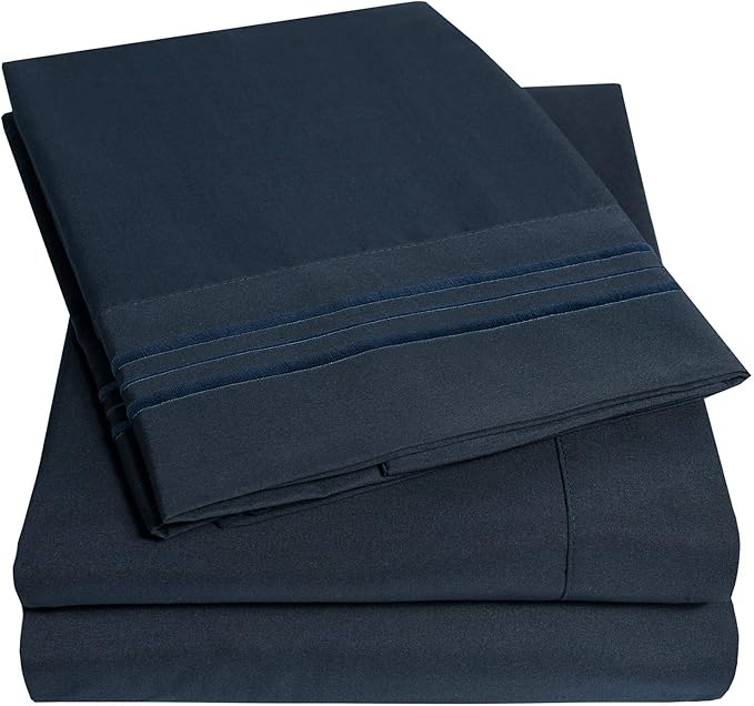1500 Supreme Collection Full Sheet Sets Navy Blue - Luxury Hotel Bed Sheets and Pillowcase Set for Full Mattress - Extra Soft, Elastic Corner Straps, Deep Pocket Sheets, Full Navy Blue
