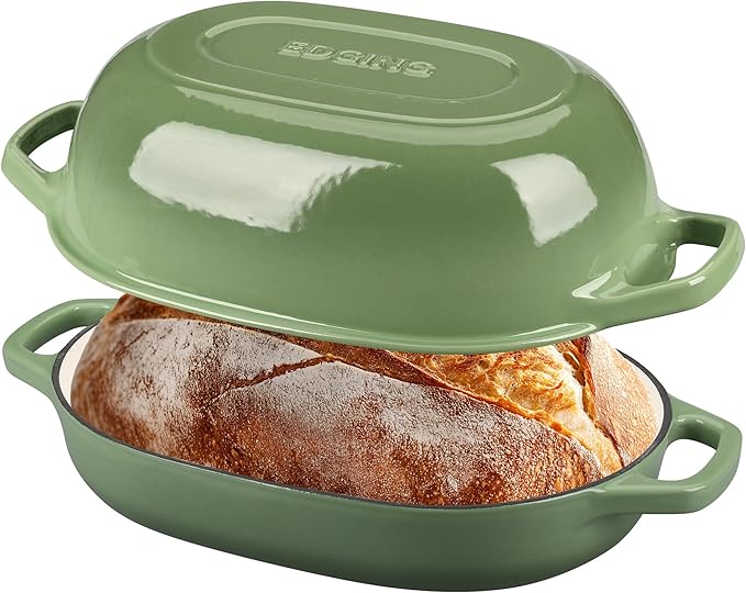 Enameled Cast Iron Dutch Oven Pot with Lid, Oval Dutch Oven for Bread Baking, Bread Oven for Homemade Sourdough Bread Baking, 7qt, Pistachio Green