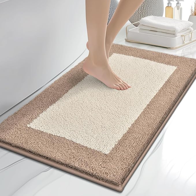 Bathroom Rugs 30" x 46", Non-Slip Extra Soft Absorbent Bath Rugs, Machine Washable Quick Dry Bath Mats for Bathroom Floor, Shower, Bathtub and Sink, Beige & Grayish Brown