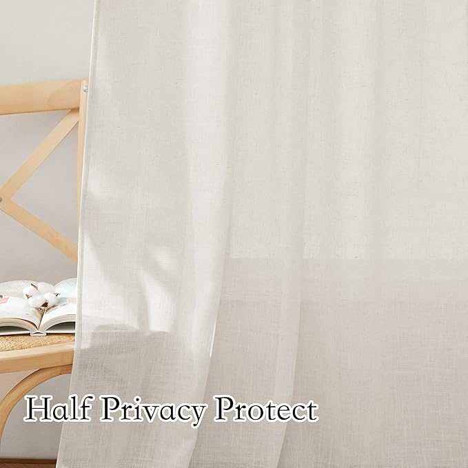 RYB HOME Semi Sheer Curtains Linen Textured Fabric Light and Airy Half Privacy Window Drapes for Bedroom Dining Living Room Office, Linen, 34 inch Wide x 84 inch Long, 2 Panels