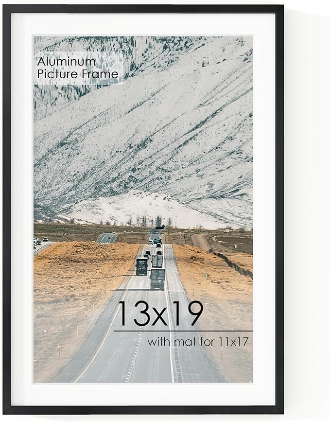 13x19 Metal Picture Frame for Wall With Mat for 11x17, 13''x19'' Aluminum Photo Frames With Tempered Glass for Home Decor, Minimalist Modern Poster Frame Horizontal And Vertical Formats, Black