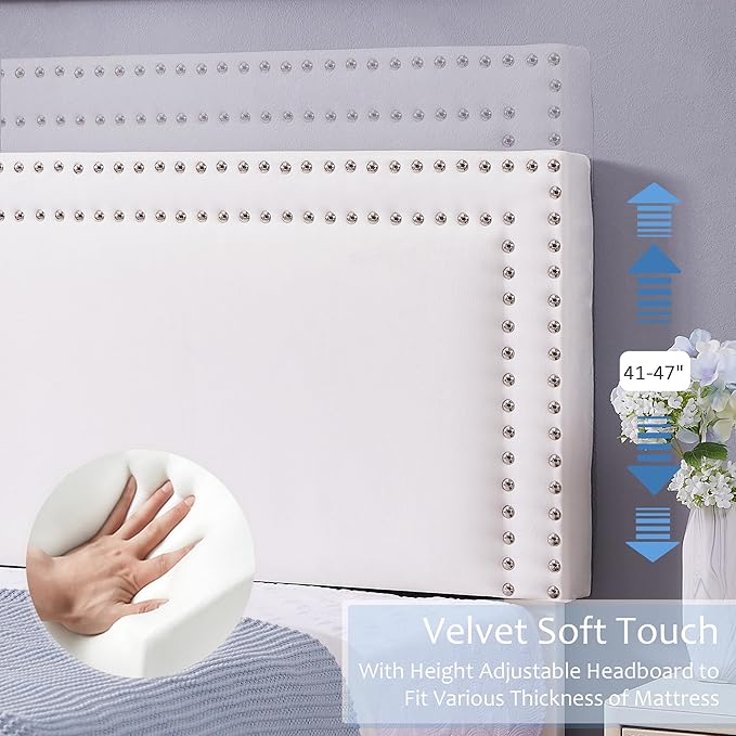 VECELO Twin Size Bed Frame Velvet Upholstered Platform with Headboard, Modern Mattress Foundation, Wood Slat Support, No Box Spring Needed, Noise-Free, Easy Assembly