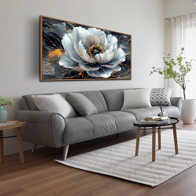 Flower Canvas Wall-Art - Black and White Canvas Wall Art for Bedroom - Floral Wall Art Framed Size 24" x 48"